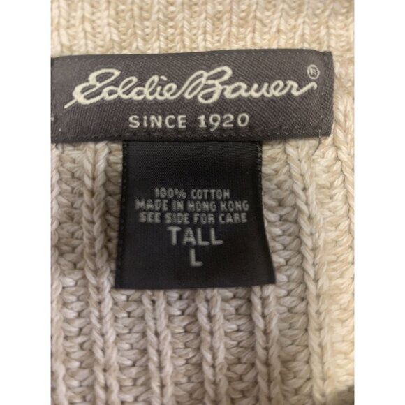 Eddie Bauer L Tall  Heavy Ribbed Knit Fisherman Sweater Outdoor Cream - Picture 4 of 10